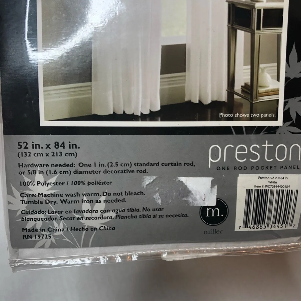 Preston white one rod pocket panel 52”x 84”
